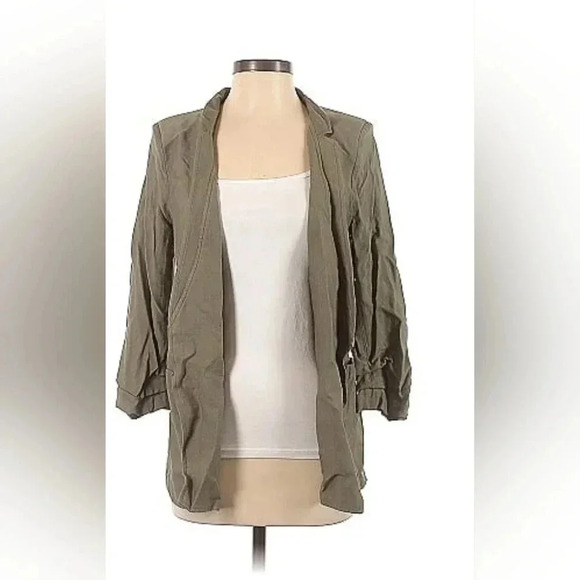 DKNY Size Small Open Front Cardigan Jacket 3/4 sleeves‎ Olive Green - Picture 1 of 9